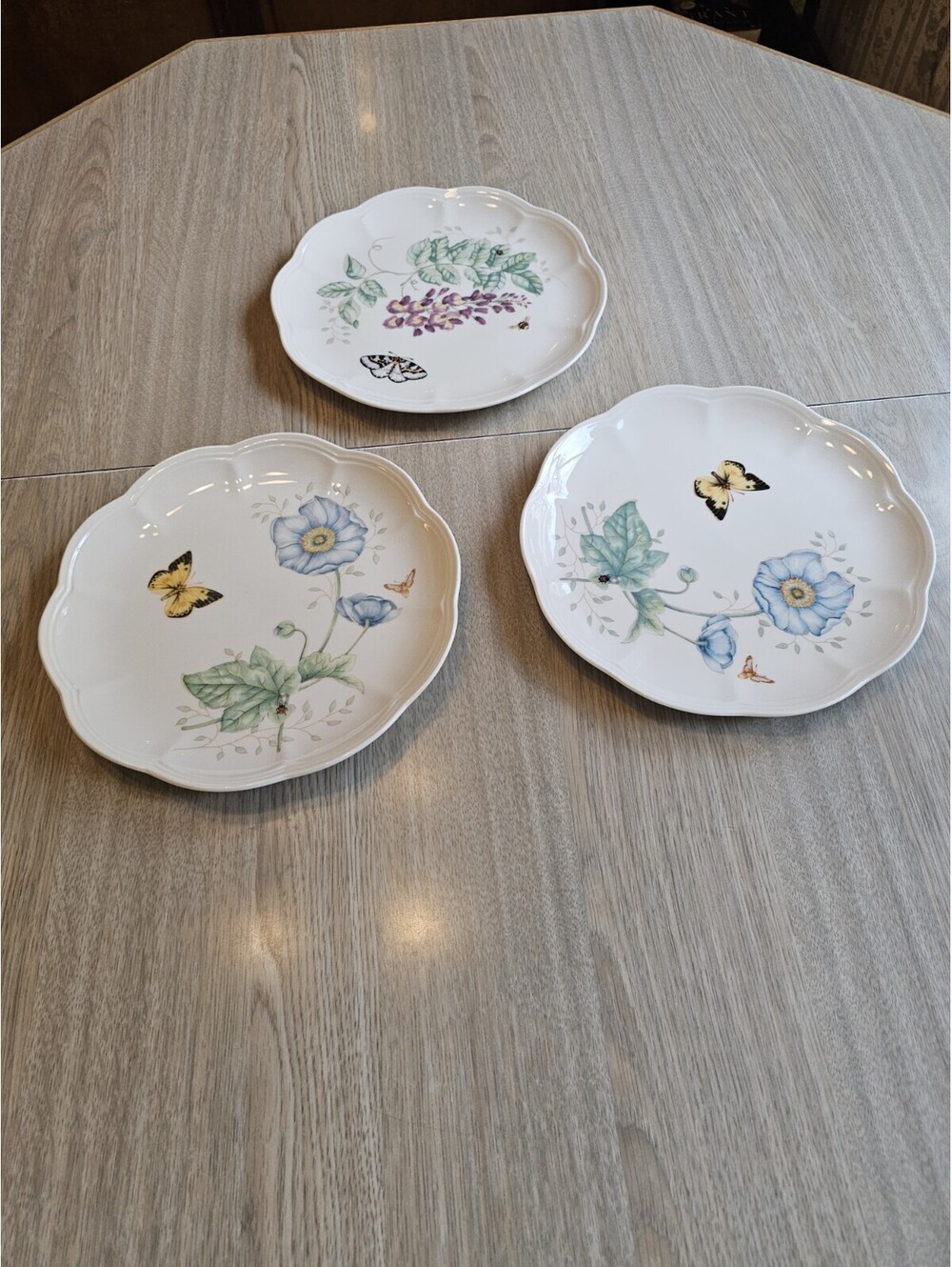 Set of 3 Lenox "Butterfly Meadow" Fine Porcelain 9" Accent/Luncheon Plates